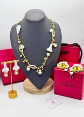 Комплект серьги + кольцо EGG with EYE в стиле Schiaparelli с белой эмалью