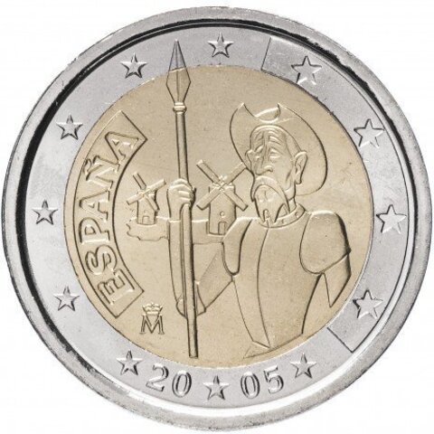 2 евро 2005 год Испания Дон Кихот. 400 лет роману М. Сервантеса. UNC