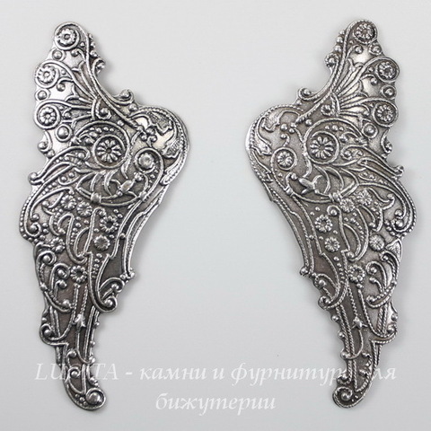 Винтажный декоративный элемент - Пара штампов "Крылья ангела" 55х23 мм (оксид серебра) ()