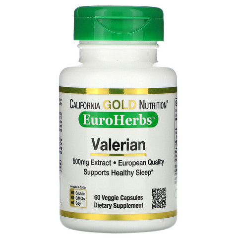 California Gold Nutrition, Валериана, EuroHerbs, 500 мг, 60 растительных капсул