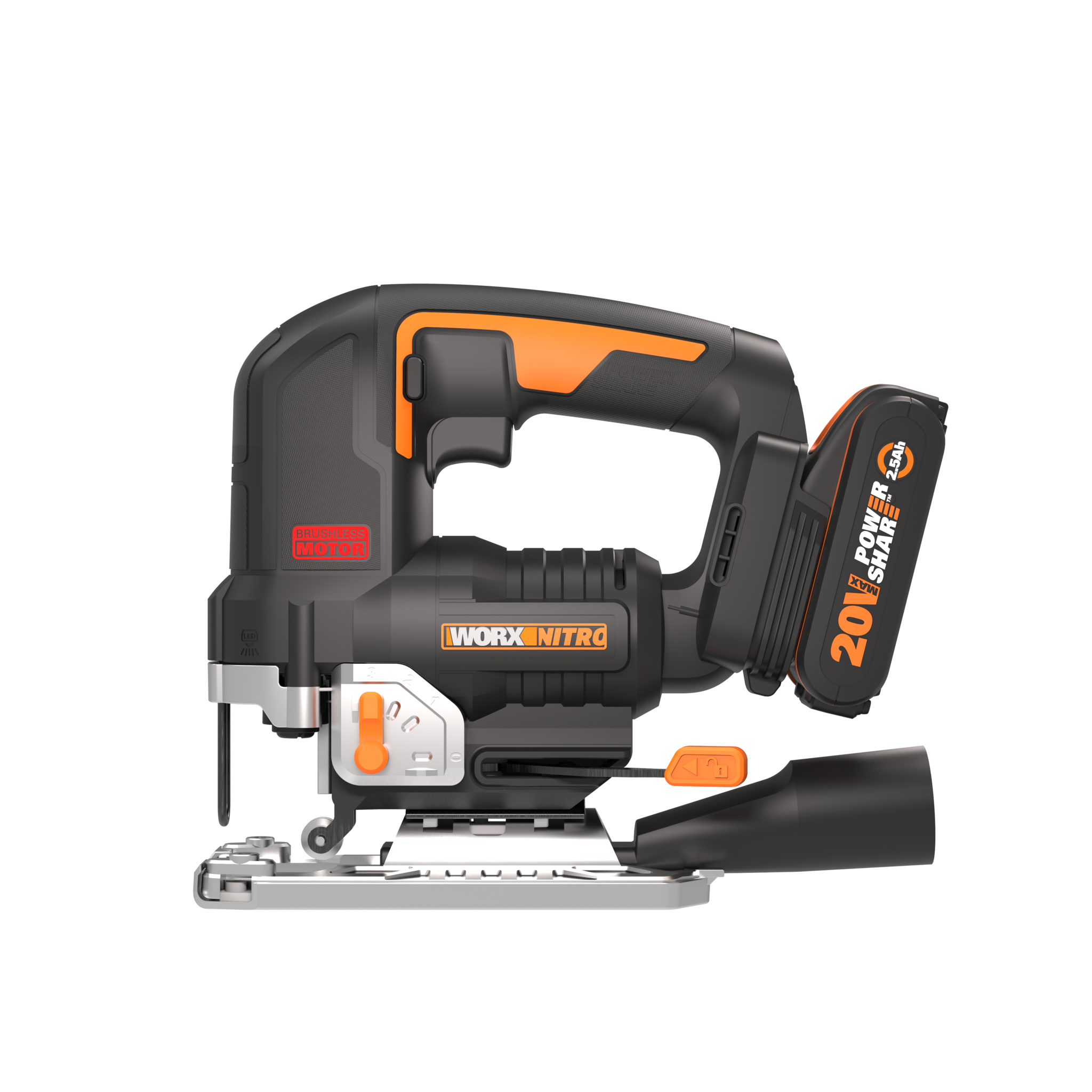 Лобзик аккумуляторный бесщёточный WORX WX542, 20В, 2,5Ач х1, ЗУ 2А, кейс