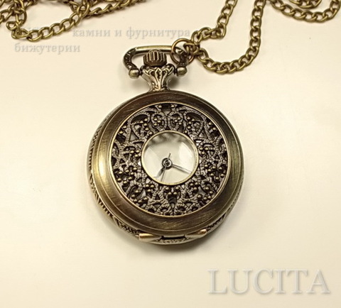 Часы на цепочке (цвет - античная бронза) 53х39х13 мм ()
