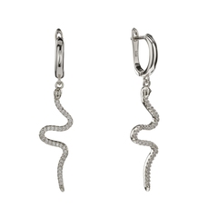 Серьги с Подвесками Змейка и Фианиты, silver