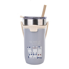 Термокружка / Кофейный термостакан Cusgutte Cafe "NEKOMARUKE", серый шелк, 23-6710-1, KUSUGURU