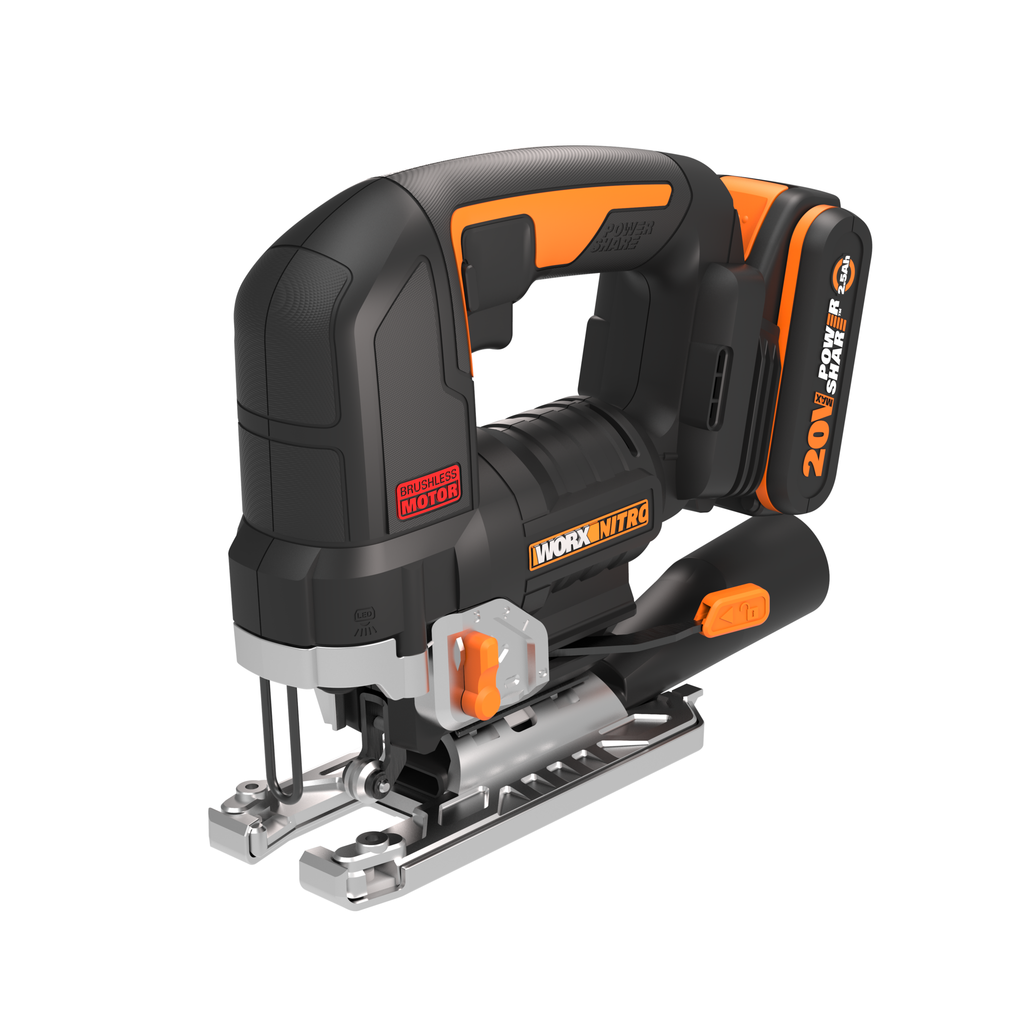 Лобзик аккумуляторный бесщёточный WORX WX542, 20В, 2,5Ач х1, ЗУ 2А, кейс