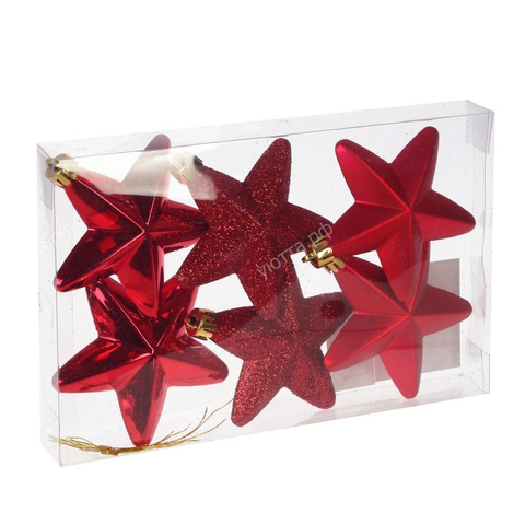 Украшение новогоднее “Звезда” набор из 6-ти штук (12,5*2,5*18,5 см) - Красный