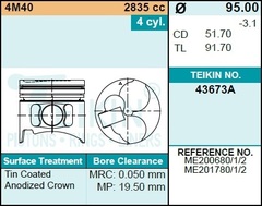 Поршень двигателя TEIKIN 43673A STD (4шт/упак)