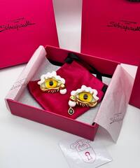 Комплект серьги + кольцо EGG with EYE в стиле Schiaparelli с белой эмалью