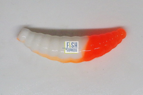 Форелевая силиконовая приманка COOL PLACE MAGGOT FLOATING STRETCH цвет БЕЛО-ОРАНЖЕВЫЙ 40 мм/ 10 шт в банке.