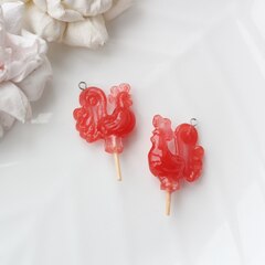 Подвеска Петушок на палочке, красный, 32*25 мм, S002