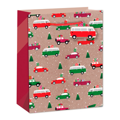 Пакет подарочный M вертикальный, Новогодние машинки, 26*32*12 см (Д*В*Ш), 1 шт.