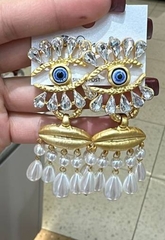 Длинные серьги в стиле Schiaparelli с голубыми/белыми каплями и подвесками из жемчуга