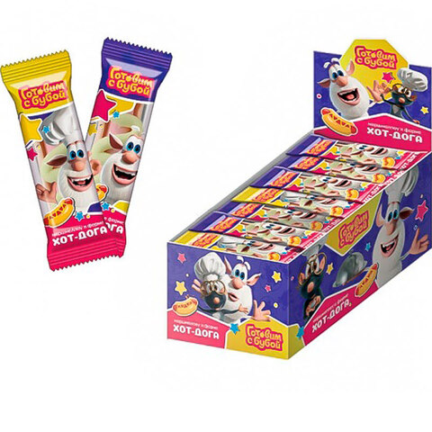 ГОТОВИМ С БУБОЙ Маршмеллоу в форме хот дога 1кор*12бл*24шт, 10гр