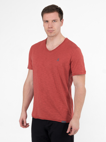 Мужская футболка «Великоросс» терракотового цвета V ворот