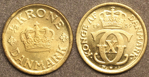 Жетон 1/2 кроны 1939 года Полкроны Дания бронза копия Копия