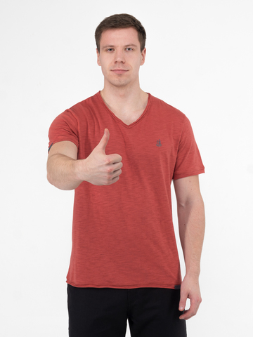 Мужская футболка «Великоросс» терракотового цвета V ворот