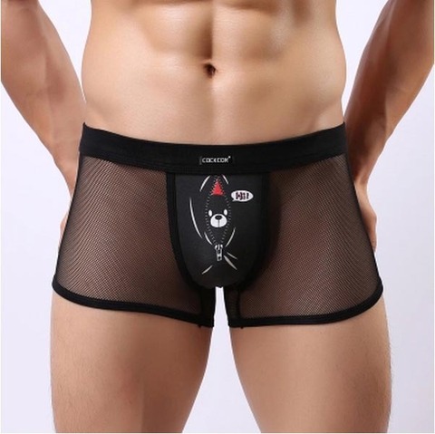 Мужские трусы боксеры черные в сетку с рисунком Cockcon Unzip-Me Boxer Black  850