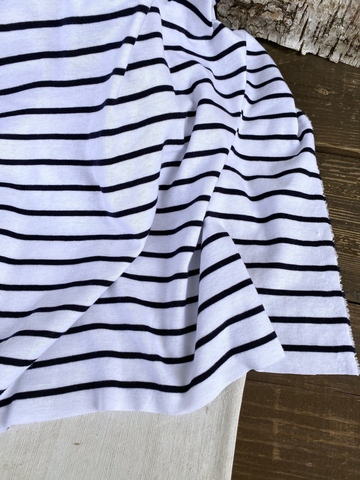 Отрез 0,55м Трикотаж Breton stripes, Белый с темно-синим