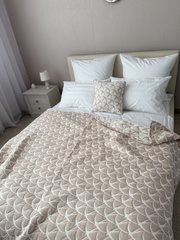 Плед-покрывало "Ласточки", хлопок, двухсторонний, бежевый