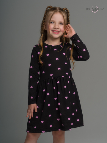 Платье Эля розовые сердечки на черном