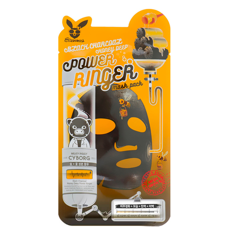 [Elizavecca] Ткан. маска д/лица с Black Charcoal Honey Deep Power Ringer Mask Pack,1 шт