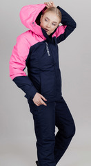 Премиальный теплый зимний костюм Nordski Mount Dark Blue/Pink женский с высокой спинкой