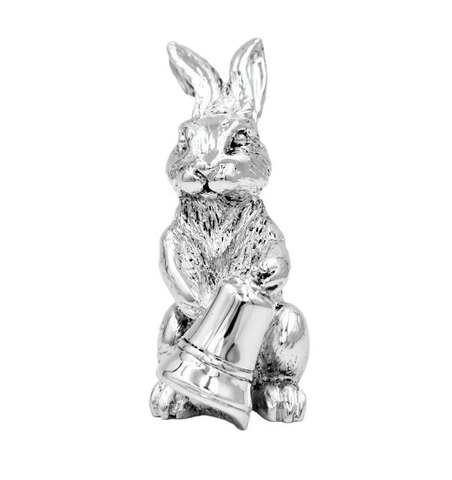 Серебряный кролик с колокольчиком - Символ 2023 года