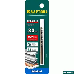 KRAFTOOL COBALT-8, 3.3 х 65 мм, сталь М42, HSS-Co(8%), сверло по металлу (29656-3.3)