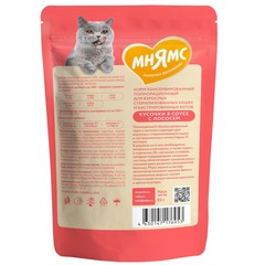 Мнямс влажный корм для стерилизованных кошек и кастрированных котов кусочки в соусе с лососем 85 гр