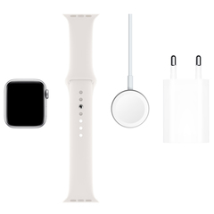 Смарт-часы Apple Watch Series 5 44mm Silver Case with White Sport Band (MWVD2RU/A)