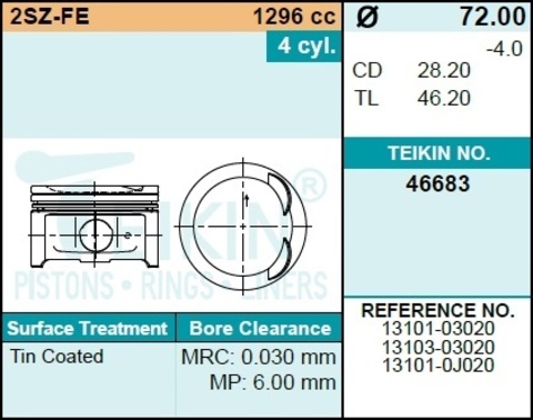 Поршень двигателя TEIKIN 46683 STD (4шт/упак)