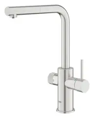Смеситель для кухонной мойки GROHE Blue Pure Minta c вытяжным изливом, функцией фильтрации, без фильтра в комплекте, суперсталь (30590DC0)