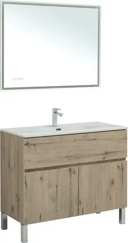 Aquanet 274136 Тумба с раковиной Алвита new 100 напольная 1 ящ., 2 дв.цв.дуб веллингтон белый (274136)