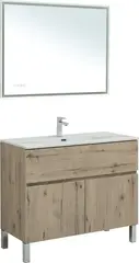 Aquanet 274136 Тумба с раковиной Алвита new 100 напольная 1 ящ., 2 дв.цв.дуб веллингтон белый (274136) фото