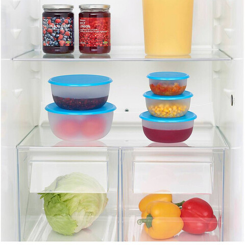 Комплект контейнеров пищевых (5 шт.) РЕДДА в наборе с крышками прозрачный/белый/синий