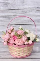 Корзина плетеная с ручкой (бамбук), Розовая, D=21 см, H=12*30 см, 1 шт.