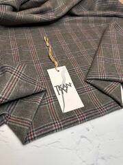 Костюмно-плательная фланелевая смесовая шерсть (100%шерсть, Землисто-серый/тонкая клетка, 320 гр/м2, 150)