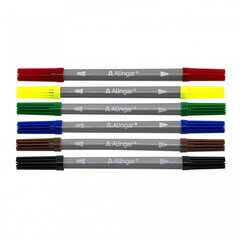 
          Фломастеры двухсторонние, 6 цв, Alingar, смываемые чернила, корпус круглый, "Time to create", вентилируемый колпачок, упаковка ПВХ, европодвес