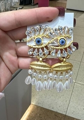 Длинные серьги в стиле Schiaparelli с голубыми/белыми каплями и подвесками из жемчуга