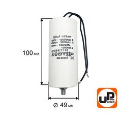 Конденсатор UNITED PARTS CBB60, 50 мкФ, 450В, гибкие выводы, шпилька М8 (90-1007)