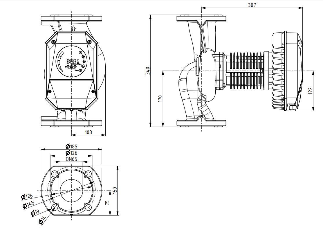 Насос циркуляционный IMP NMT MAX II 65/120 F340 размеры