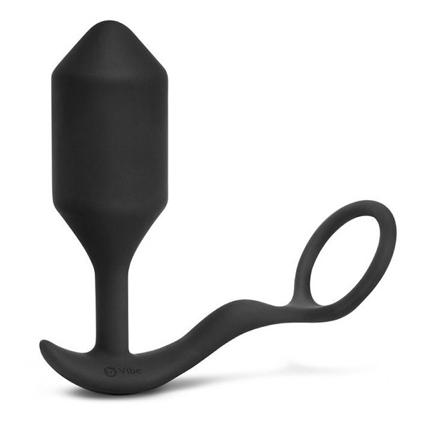 Черная анальная вибропробка с эрекционным кольцом b-Vibe Vibrating Snug & Tug XL BV-033-BLK