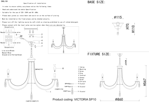 Подвесная люстра Crystal Lux VICTORIA SP10 GOLD/AMBER