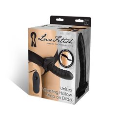 Чёрный полый страпон с вибрацией Unisex Vibrating Hollow Strap-On - 14 см. - 