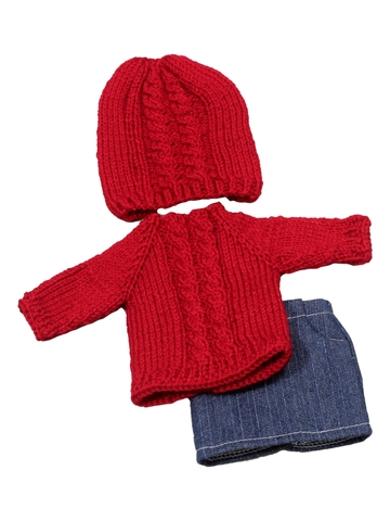 Комплект с джемпером и юбкой - Красный. Одежда для кукол, пупсов и мягких игрушек.