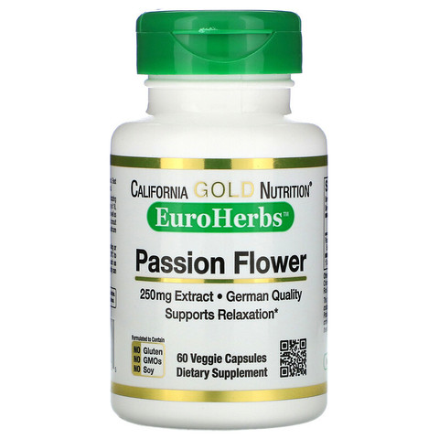 California Gold Nutrition, EuroHerbs, «Пассифлора», 250 мг, 60 растительных капсул