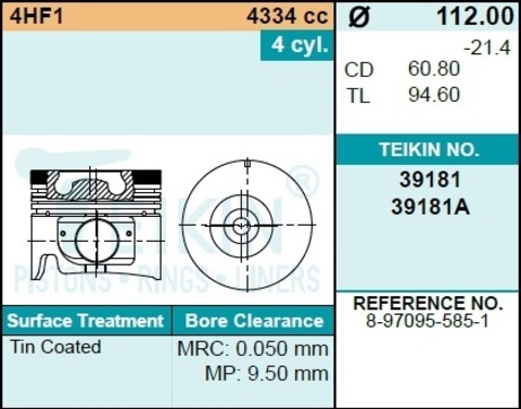 Поршень двигателя TEIKIN 39181 STD (4шт/упак)