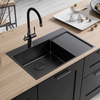 Lemark 9932152 KEZADRA 780L Мойка кухонная с крылом из нерж.стали (чаша слева) цвет:чёрный матовый в комплекте крепеж, арматура сливная с прямоуг.переливом, сифон