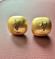 27344 -Серьги пусеты квадратные округлые из латуни YSL цвет матовое золото/матовое серебро