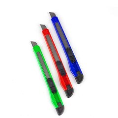 
          Нож канцелярский Alingar, 9 мм, с фиксацией лезвия, пластик корпус, ассорти (синий, красный, зелёный), пакет с европодвесом